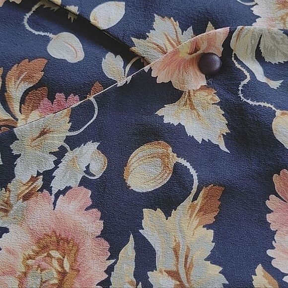 Vtg Talbots silk navy floral button front midi dress - Picture 10 of 13